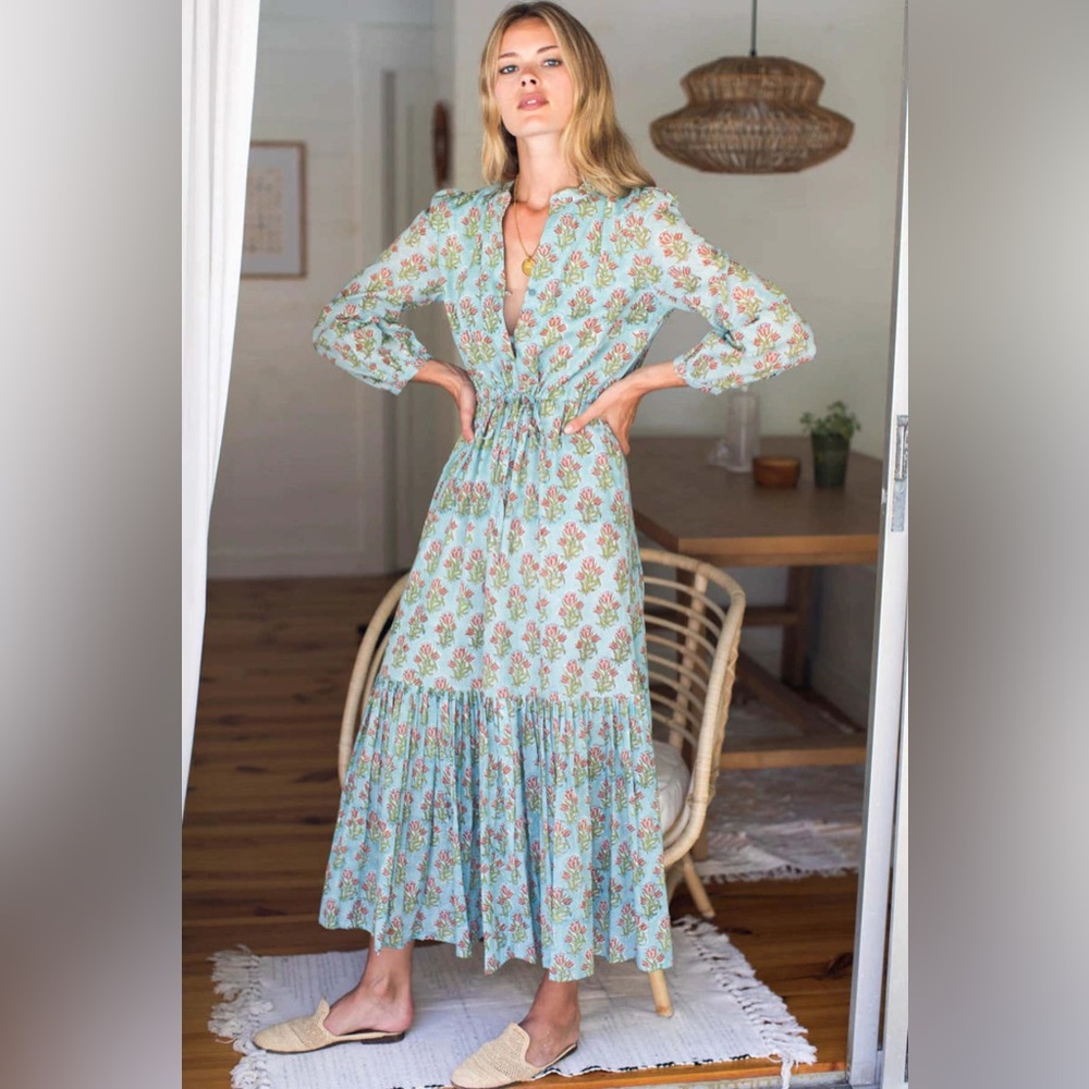 EMERSON FRY COTTON BLUE LONGSLEEVE MAXI DRESS MEDIUM - Picture 2 of 9